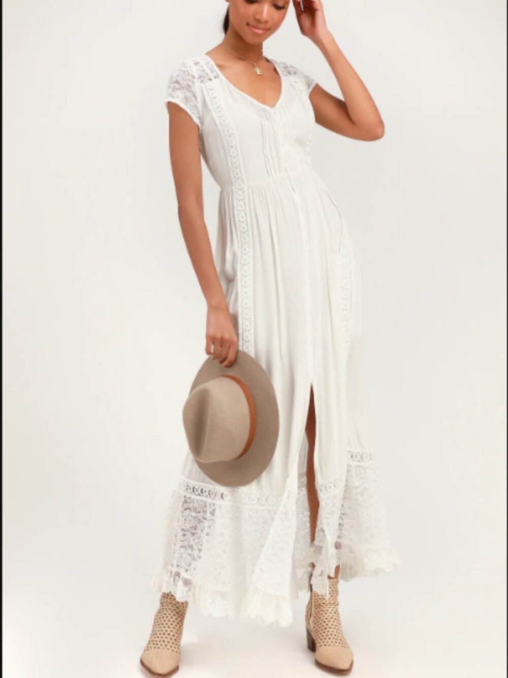 Band of Gypsies Bermuda Ivory Lace Maxi Dress XS Boho Bridal Beach Wedding
